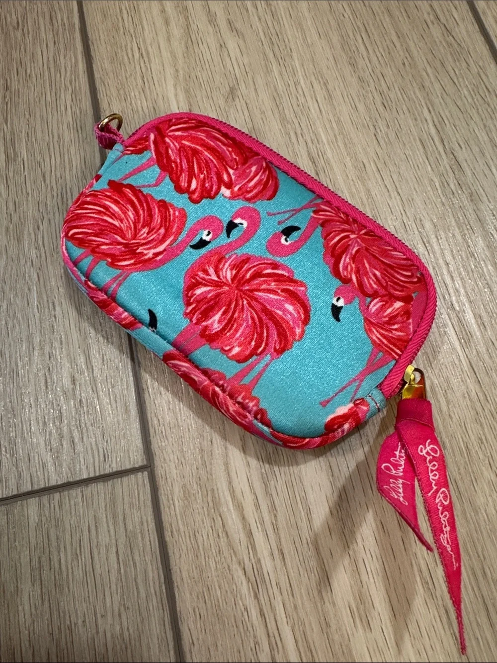 Lilly Pulitzer Neoprene Small Wristlet Case All Over Print Flamingo Beach Preppy